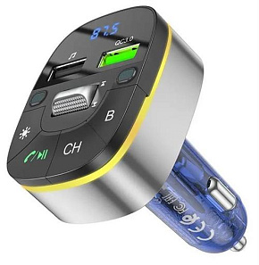 HOCO (6931474789082) E71 Crystal transparent discovery edition QC3.0 car BT FM темно-синий АЗУ