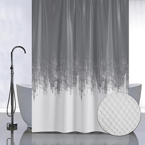 САНАКС 05-01 Штора с рельефным теснением, принт ПЕРЕХОД - ГРАФИТ, в ванную комнату, без колец, полиэстер/микрофибра, 180х180 см Штора для ванной