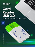 PERFEO (PF_4258) Card Reader SD/MMC+Micro SD+MS+M2, (PF-VI-R010 Green) зеленый Картридер