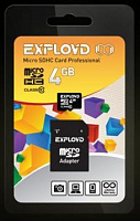 EXPLOYD MicroSDHC 4GB Class10 + адаптер SD [EX004GCSDHC10-AD] Карта памяти
