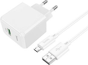 HOCO (6942007603713) CS12Am White СЗУ 1USB 3.0A QC3.0 18W быстрая зарядка СЗУ