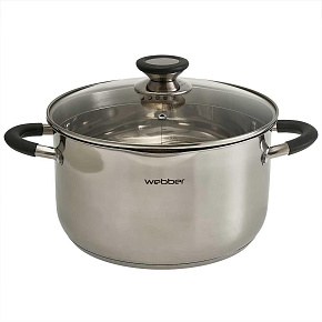 WEBBER BE-375/2 Кастрюля из нерж стали со стеклянной крышкой (d=24; 6,0 л) (4) Кастрюля