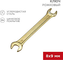 REXANT (12-5822-2) Ключ рожковый 8х9мм, желтый цинк Ключ гаечный