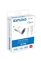 EXPLOYD EX-Z-585 8 Pin 3.4А 2.4А+1А 2хUSB белый Classic Автомобильное ЗУ