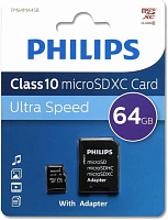 PHILIPS MicroSD 64Gb с AD Черный (FM64MA45B/97) Карта памяти