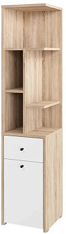 МЕБЕЛЬ-КОМПЛЕКС ЛАЙТ Стеллаж угловой с дверкой и ящиком Дуб Сонома / Белый/МК (1 кор.) Модульная мебель