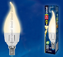 UNIEL (UL-00002416) LED-CW37 7W/WW/E14 свеча на ветру Теплый белый свет Лампа светодиодная
