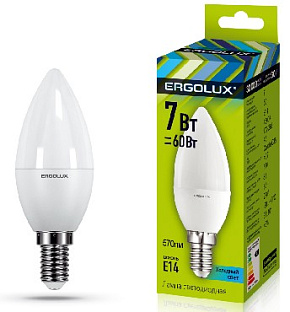 ERGOLUX (12135) LED-C35-7W-E14-4K Лампа светодиодная
