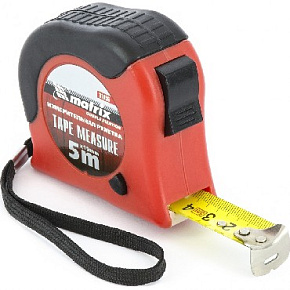 MATRIX Рулетка Double fixation, 5 м х 19 мм, обрезиненный корпус, двойная плавная фиксация 31056 Рулетка