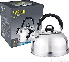БЕЗ ТМ Чайник Casual, объем 2,7 л, из нерж стали со свистком, зеркальная полировка, (004260) Чайник