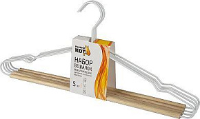 РЫЖИЙ КОТ Набор вешалок металлических с деревянной перекладиной Винтаж, цвет белый, 5 шт (107895) РЫЖИЙ КОТ Набор вешалок металлических с деревянной п