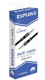 EXPLOYD EX-K-474 Кабель AUX Jack3,5mm(M) - Jack3,5mm(M) 1M Classic плоский черный Кабель AUX Jack 3,5mm