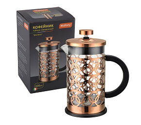 MALLONY Чайник/кофейник (кофе-пресс), BRONZO, объем: 600 мл, из боросил стекла, корпус из нерж стали (медный) (950154) Чайники заварочные