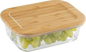 LEONORD Контейнер BAMBU, объем: 600 мл, из жаропрочного стекла с крышкой из бамбука, прямоугольный (106022) Контейнер