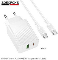 BOROFONE (6941991122927) BAS76Aaa 1USB+1Type-C 3.0A QC3.0 PD30W для Type-C Type-C White СЗУ