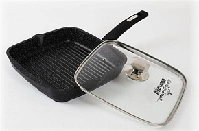 МЕЧТА С68802 Гранит black несъемная ручка стеклянная крышка Сковорода