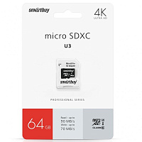 SMARTBUY (SB64GBSDCL10U3-01) MicroSDXC 64GB Class10 PRO (U3) 95/60 MB/S + адаптер Карта памяти