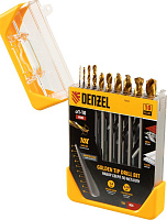 DENZEL Набор сверл по металлу, 1-10 мм, HSS-Tin, Golden Tip, 10 шт 72316 Набор сверл