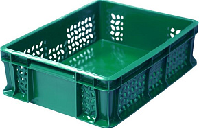 ТАРА.РУ 701.02.02 п/э 400х300х120 дно сплошное, стенки перфорированные, с внешней ручкой цв. зелёный (18584) Ящик ТАРА.РУ 701.02.02 п/э 400х300х120 дн