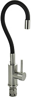 САНАКС 13063 Смеситель для кухни, гибкий черный излив, из нержавеющей стали марки 304, цвет САТИН Смесители