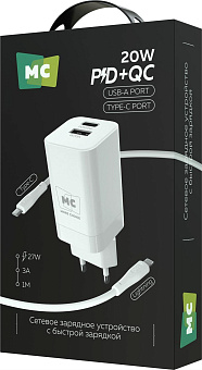 MORE CHOICE (4620202555779) NC85i 1USB+1Type-C 3.0A PD 20W+QC3.0 для Lightning 8-pin Type-C White СЗУ