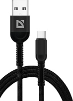 DEFENDER (87103BLA) USB кабель F167 TypeC 1м, 2.4А, ткань, пакет Кабель