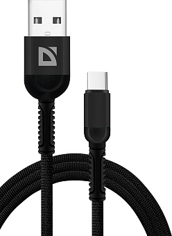 DEFENDER (87103BLA) USB кабель F167 TypeC 1м, 2.4А, ткань, пакет Кабель