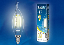 UNIEL (UL-00002199) LED-CW35-6W/WW/E14/CL GLA01TR