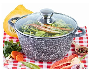 ТРАДИЦИЯ ТМ5233 а/пр литая 3,0л стекл/кр Мрамор Кастрюля