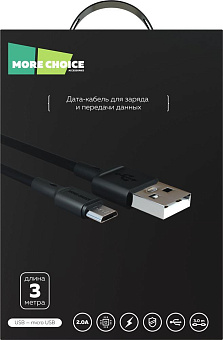 MORE CHOICE (4620202551023) K19m USB 2.0A для micro USB - 3м Black Кабель