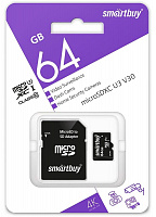 SMARTBUY (SB64GBSDCCTV) micro SDXC 064GB cl10 U3 V30 + адаптер Карта памяти