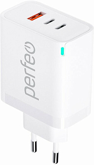 PERFEO (I4655) USB-A+2xTYPE-C, GaN, 65W, белый СЗУ