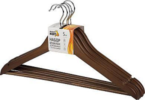 РЫЖИЙ КОТ Набор вешалок деревянных с перекладиной, 5 шт, цвет темно-коричневый (107912) РЫЖИЙ КОТ Набор вешалок деревянных с перекладиной, 5 шт, цвет 