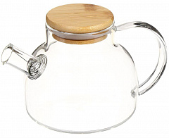 NONAME Чайник заварочный стекло, 0.6 л, с ситечком, с деревянной крышкой, Y4-6132 (423125) Чайник заварочный