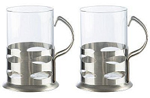 MALLONY Набор из 2-х стаканов, Boccale, объем по 200 мл, стеклянных в подстаканнике из нерж стали (104870) Набор из 2-х стаканов