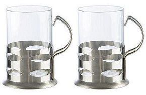 MALLONY Набор из 2-х стаканов, Boccale, объем по 200 мл, стеклянных в подстаканнике из нерж стали (104870) Набор из 2-х стаканов