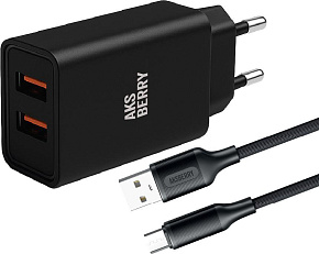 AKSBERRY (6900209220015) T38 2 USB 2.4A + кабель MicroUSB, черный СЗУ