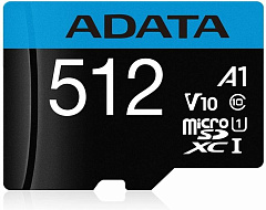 A-DATA Карта памяти microSDXC UHS-I Premier Pro 512 ГБ, 100 МБ/с, 1X, Class 10, AUSDX512GUICL10A1-RA1, переходник SD