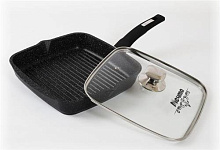 МЕЧТА С64802 Гранит black несъемная ручка стеклянная крышка Сковорода