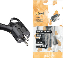 DUWI (30468 5) Вилка ABS-пластик, угловая, с заземлением, с кольцом, 16А, 230В, IP20, черный