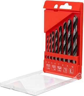 MATRIX Набор сверл по дереву,3-4-5-6-7-8-9-10 мм, 8шт., цилиндр. хвостовик, пластиковый кейс//