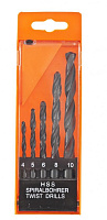 SPARTA Набор сверл по металлу, 4-5-6-8-10 мм, HSS, 5 шт, пластиковый бокс, цилиндрический хвостовик 723105 Набор сверл
