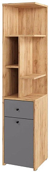 МЕБЕЛЬ-КОМПЛЕКС ЛАЙТ Стеллаж угловой с дверкой и ящиком Дуб золотой крафт / Серый шифер/МК (1 кор.) Модульная мебель