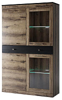 АНРЭКС JAGGER Шкаф с витриной 2V2D1S цвет Дуб монастырский /Черный (3 уп.) Модульная мебель