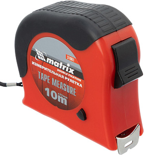 MATRIX Рулетка Double fixation,10 м х 25 мм,обрезиненный корпус,двойная плавная фиксация 31061