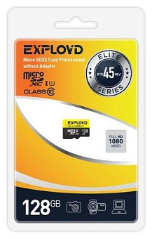 EXPLOYD 128GB microSDXC Class 10 UHS-1 Elite [EX128GCSDXC10UHS-1-ElU1 w] Карта памяти