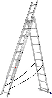 СИБРТЕХ Лестница, 3 х 10 ступеней, алюминиевая, трехсекционная, 97820