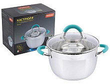 MALLONY Кастрюля BRAVO, объем 3,9 л, из нерж стали с крышкой жаропрочного стекла (005430)