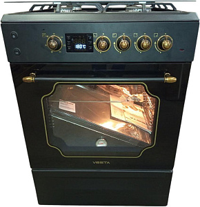 VESTA Valencia VGE 6042.1245678 Retro CHU черная матовая Комбинированная плита VESTA Комбинированная плита Valencia VGE 6042.1245678 черная матовая Re