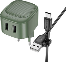 BOROFONE (6941991109317) BAS21Aa Olive Green СЗУ 2USB 2.1A СЗУ